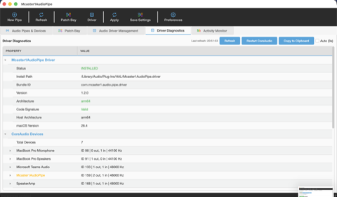 Driver Diagnostics panel