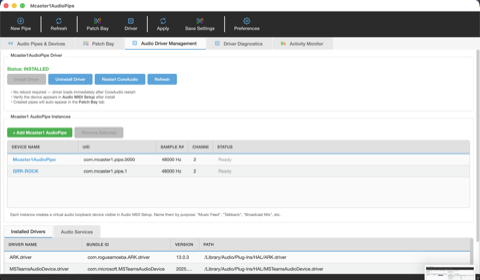 Driver Management with multiple pipes