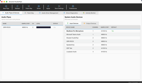 Audio Pipes & Devices tab